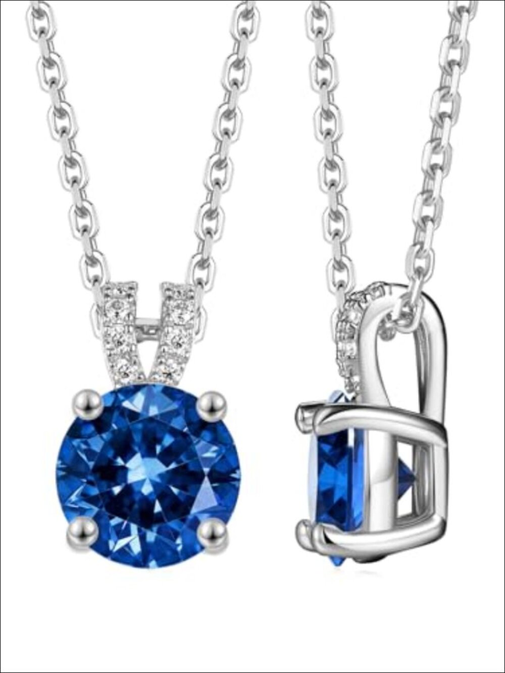 925 Sterling Silver Sapphire & Moissanite Pendant Necklace